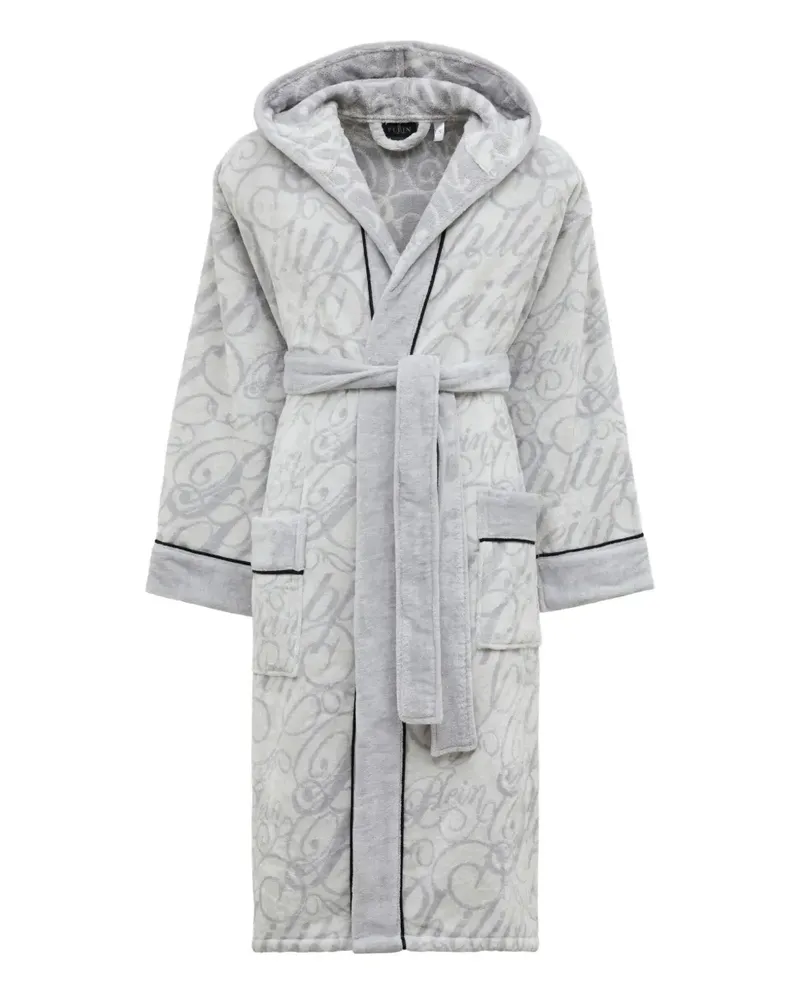 Philipp Plein Signature Bademantel mit Kapuze - Weiß Weiß