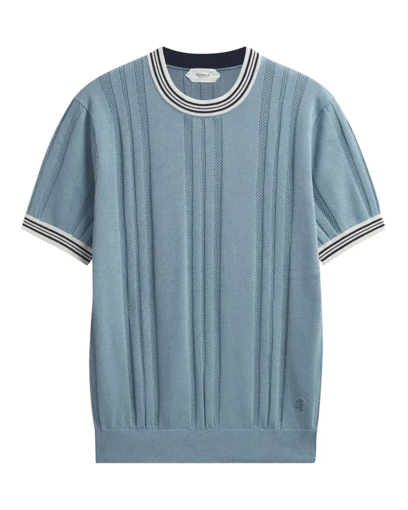 Pringle of Scotland Strukturiertes T-Shirt mit Streifenbesatz - Blau Blau