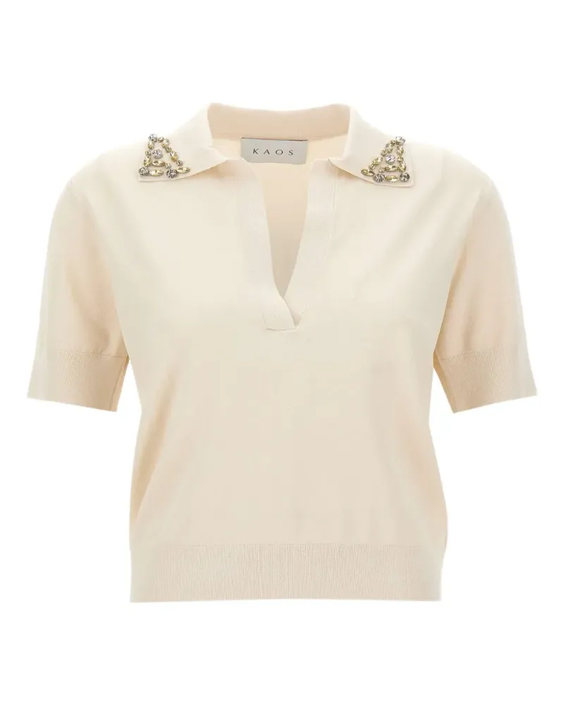 Kaos jewel-embellished knitted polo shirt - Nude Nude