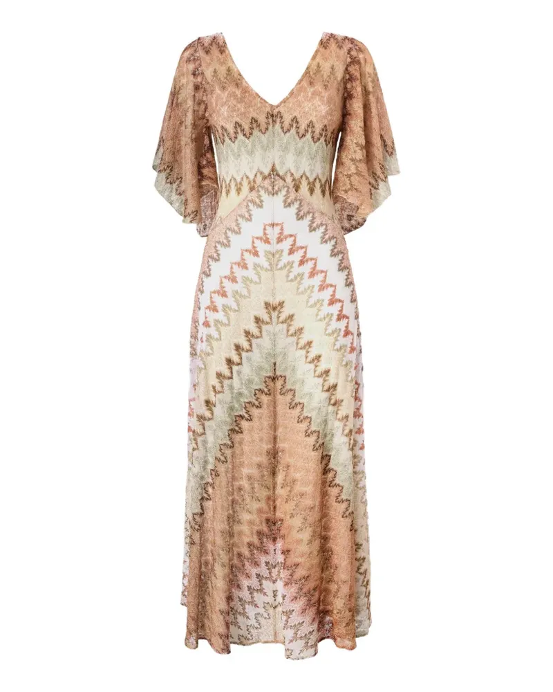 Missoni zigzag-knit butterfly-sleeve maxi dress - Nude Nude