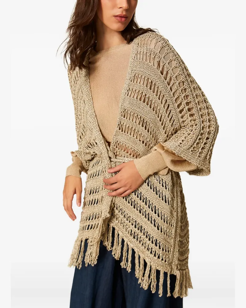 Twin-Set Gestrickter Poncho mit Fransen - Nude Nude