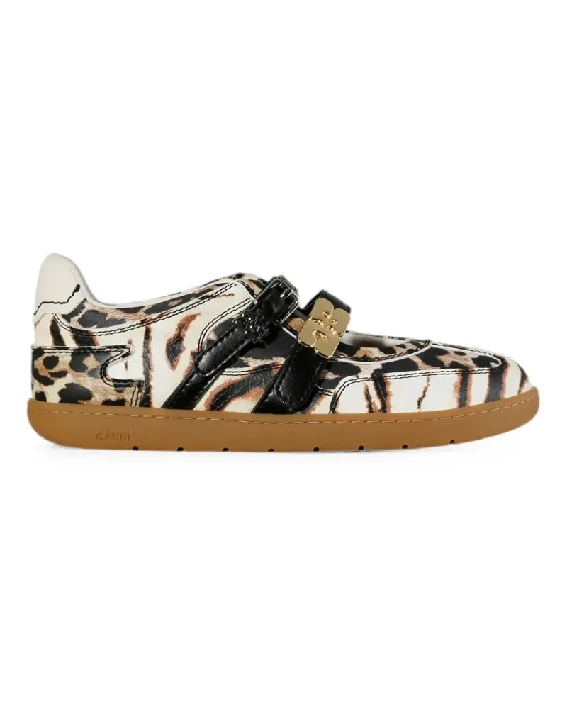 Ganni Sue animal-print buckled ballet flats - Nude Nude