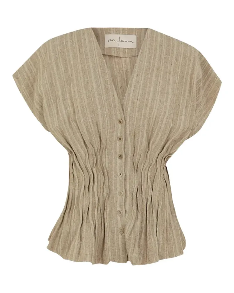 Cortana Camila striped ruched shirt - Nude Nude