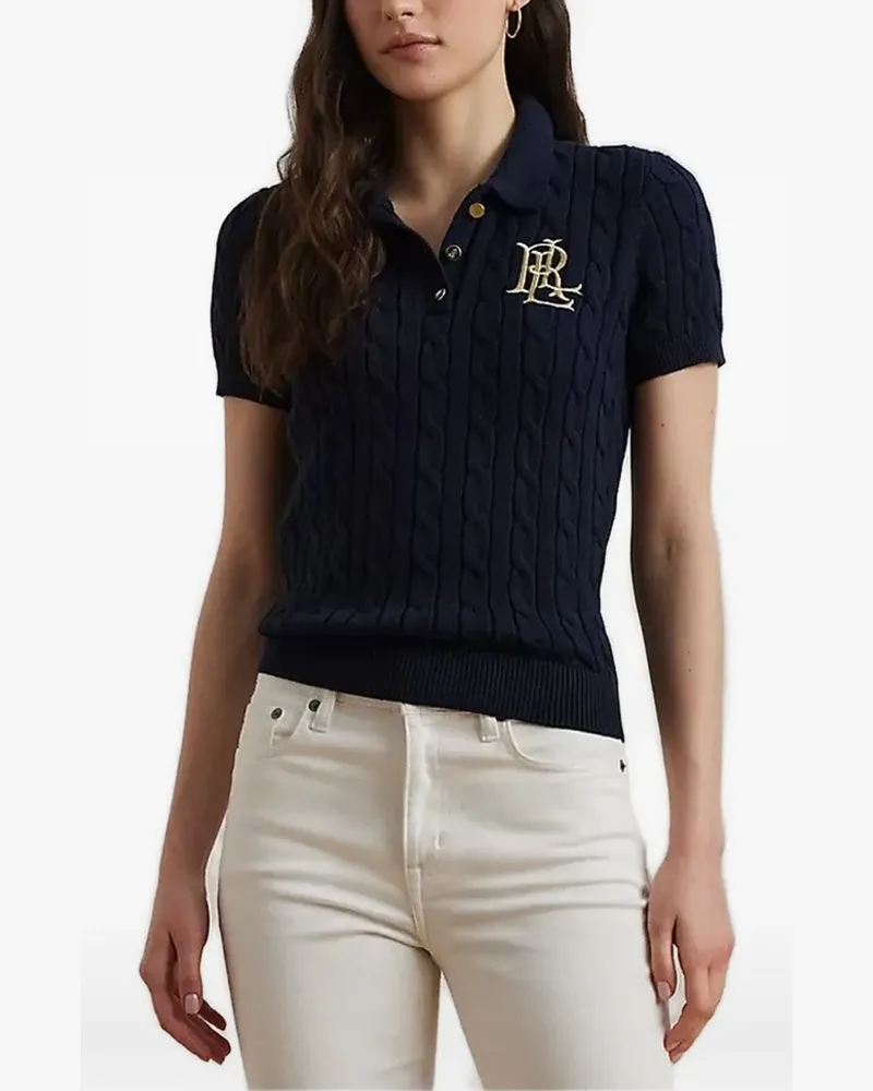 Ralph Lauren cable knit embroidered polo top - Blau Blau
