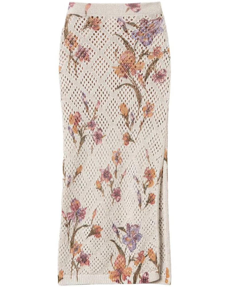 Twin-Set Midirock mit Blumen-Print - Weiß Weiß