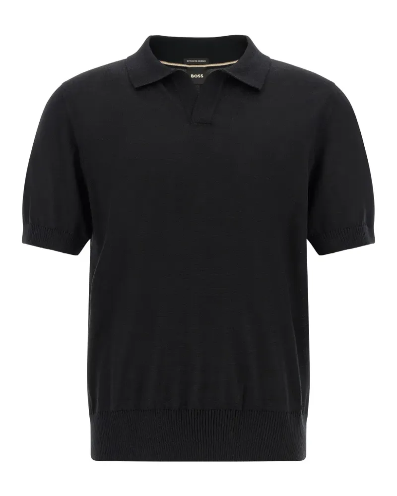 HUGO BOSS Lantoni Poloshirt aus Merinowolle mit Johnny-Kragen - Schwarz Schwarz