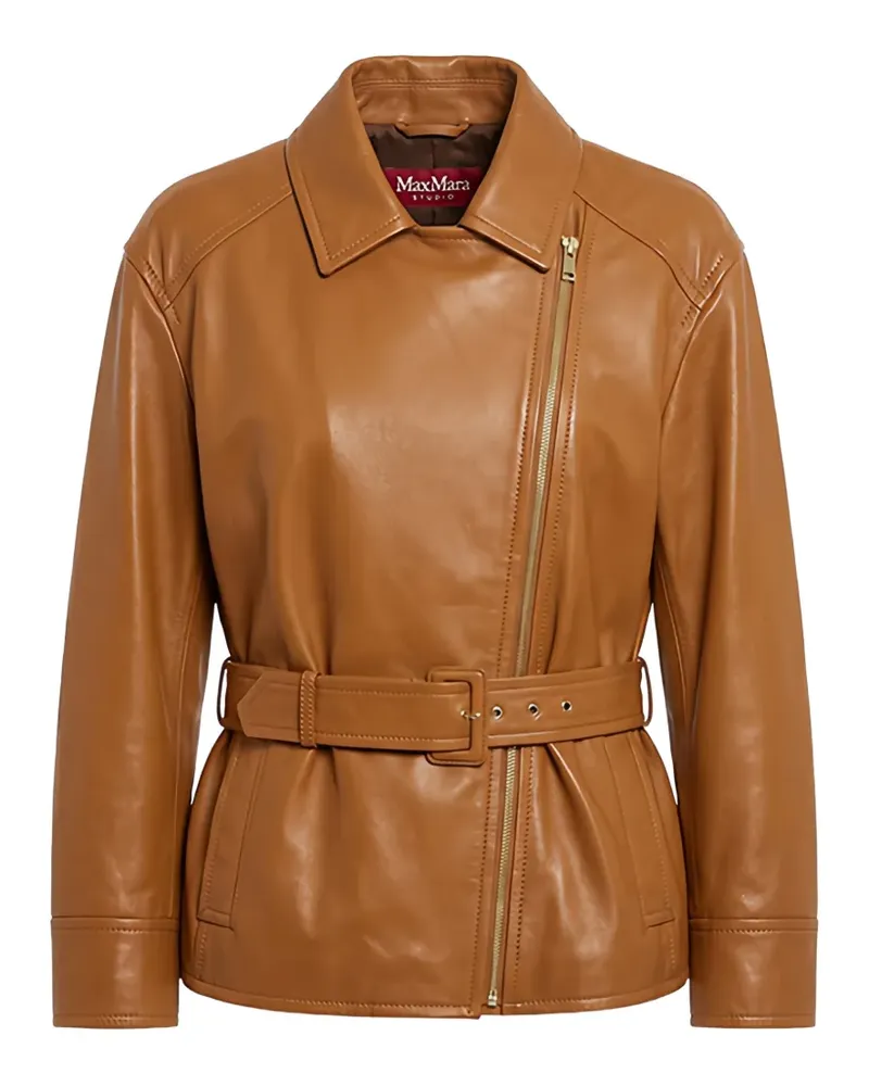 Max Mara Giusto belted leather biker jacket - Braun Braun