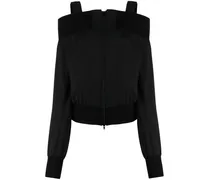 off-shoulder zip-up wool jacket - Schwarz