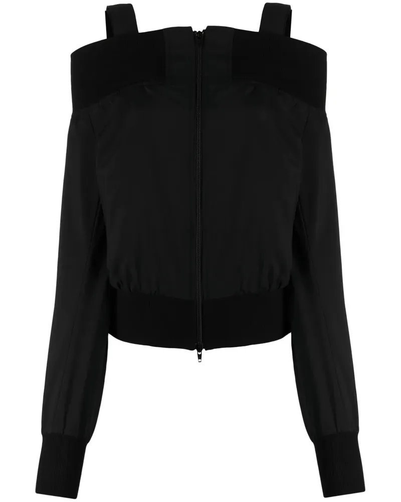 Yohji Yamamoto off-shoulder zip-up wool jacket - Schwarz Schwarz