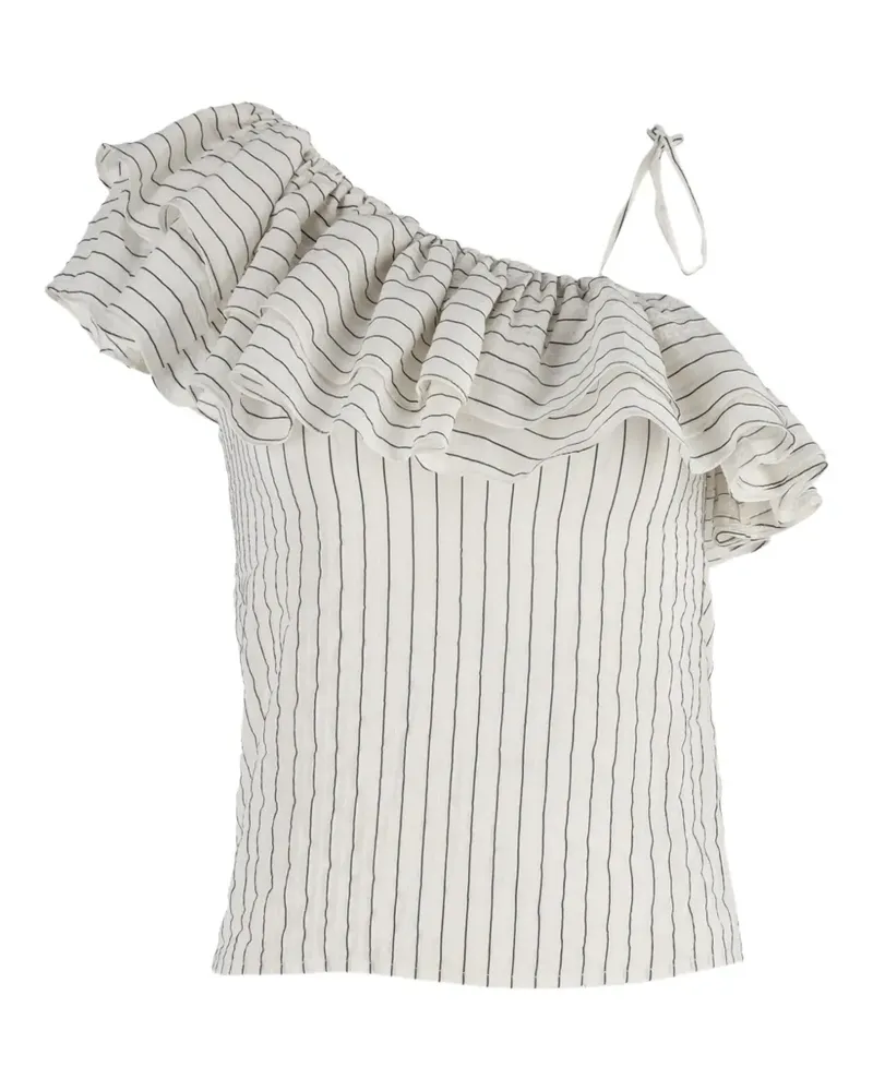 Ganni wilkie ruffled striped blouse - Nude Nude