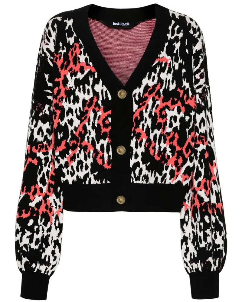 Just Cavalli Cropped-Cardigan mit Leoparden-Muster Schwarz