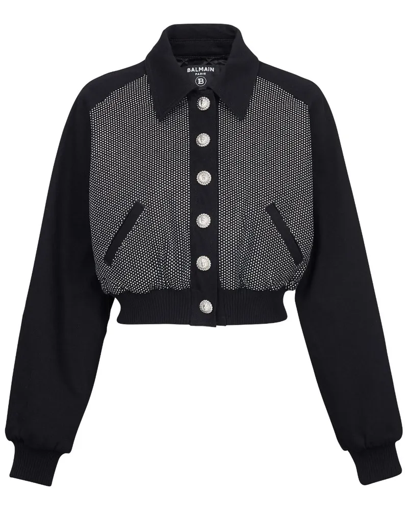 Balmain Verzierte Cropped-Jeansjacke - Schwarz Schwarz