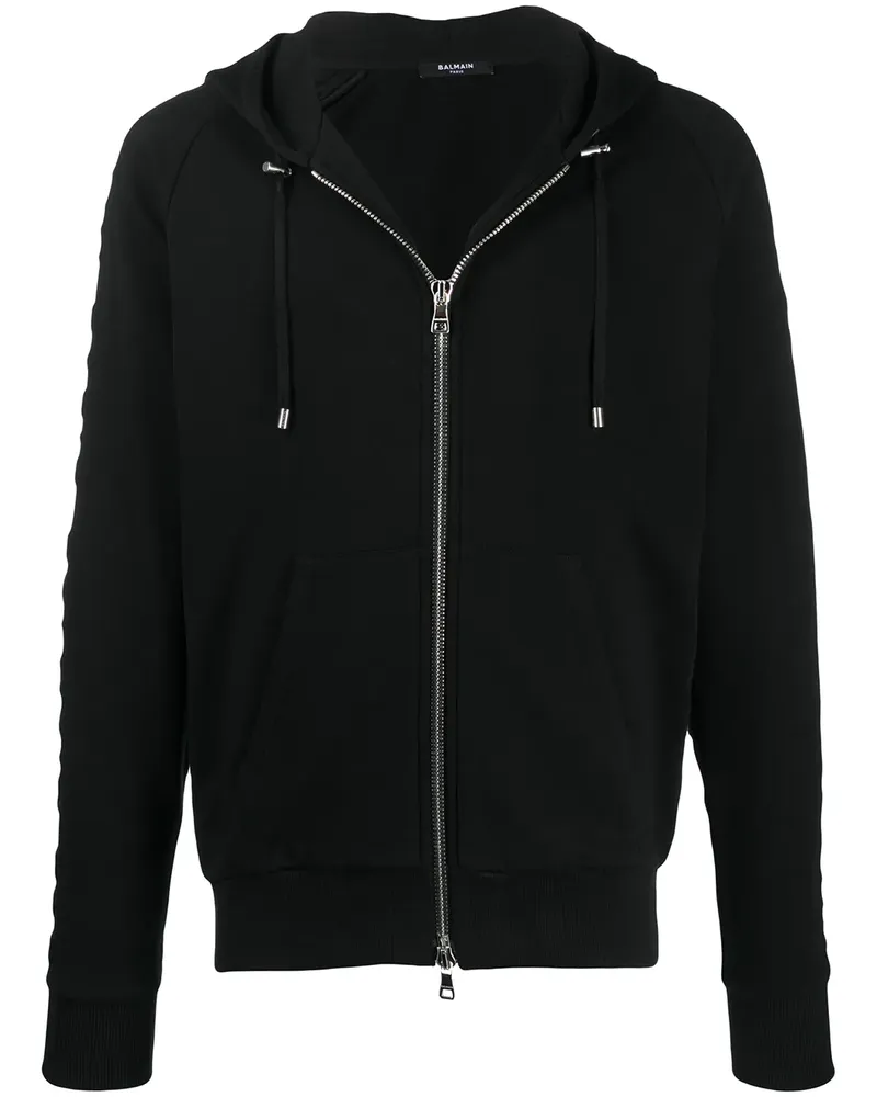 Balmain Kapuzenjacke mit Logo-Prägung - Schwarz Schwarz