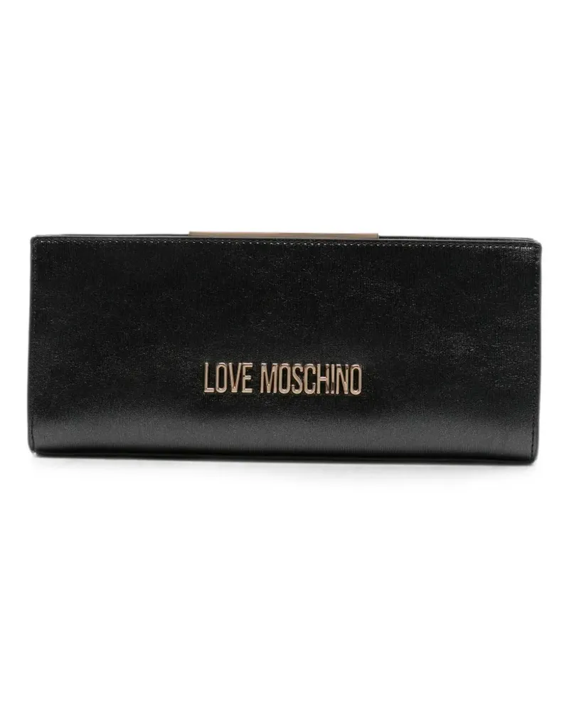 Moschino logo-plaque leather clutch bag - Schwarz Schwarz