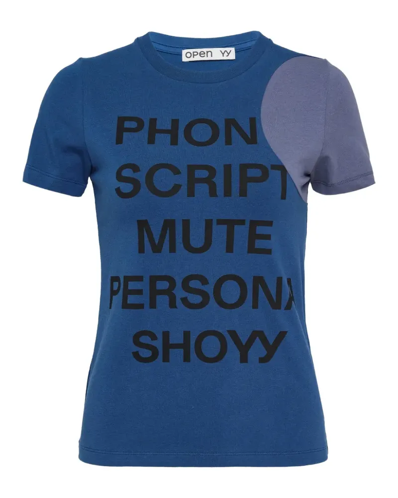 OPEN YY slogan-print panelled T-shirt - Blau Blau