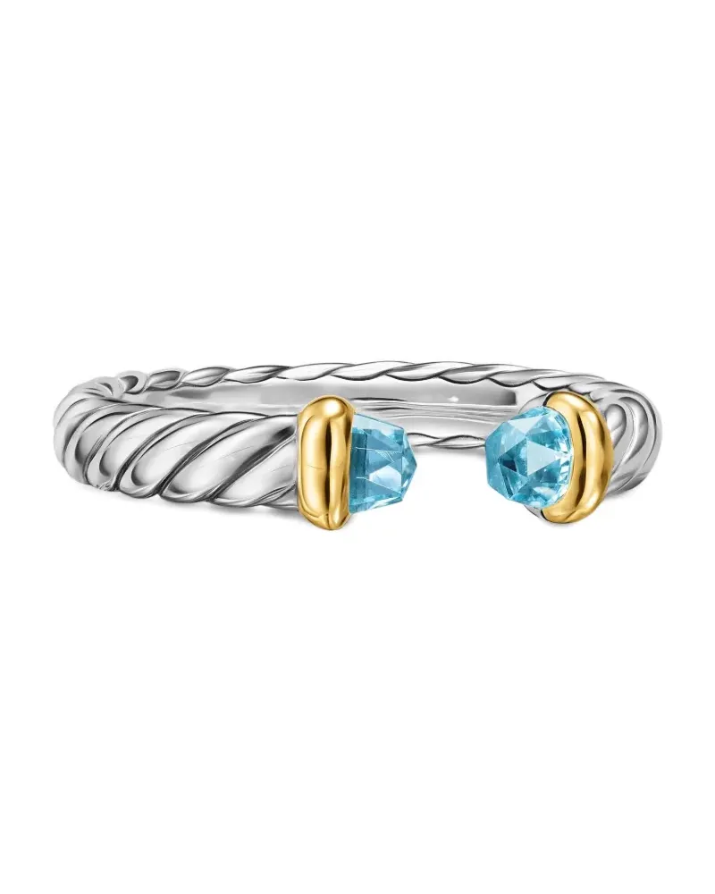 David Yurman sterling silver and 14K yellow gold Petite Cable topaz ring - Silber Silber