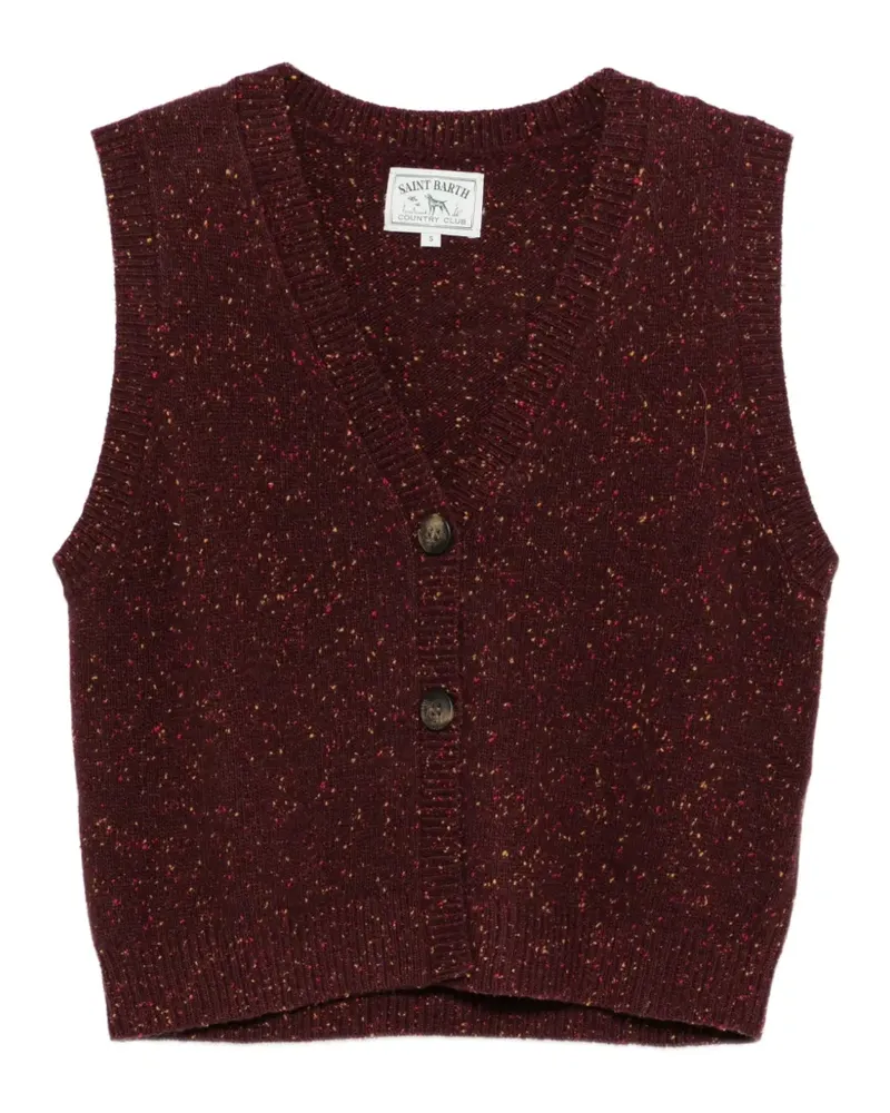MC2 Saint Barth Ärmelloser Carette Donegal Cardigan mit V-Ausschnitt und Sprenkeleffekt - Rot Rot