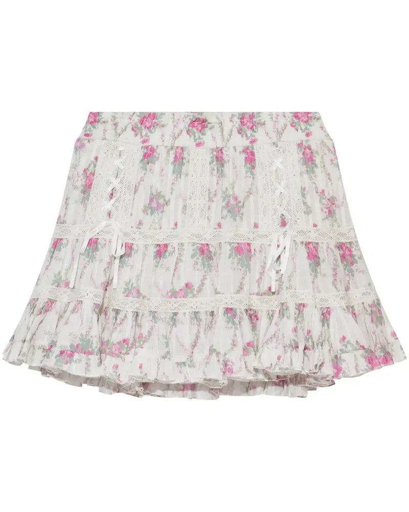 LoveShackFancy Minirock mit Rosen-Print - Weiß Weiß