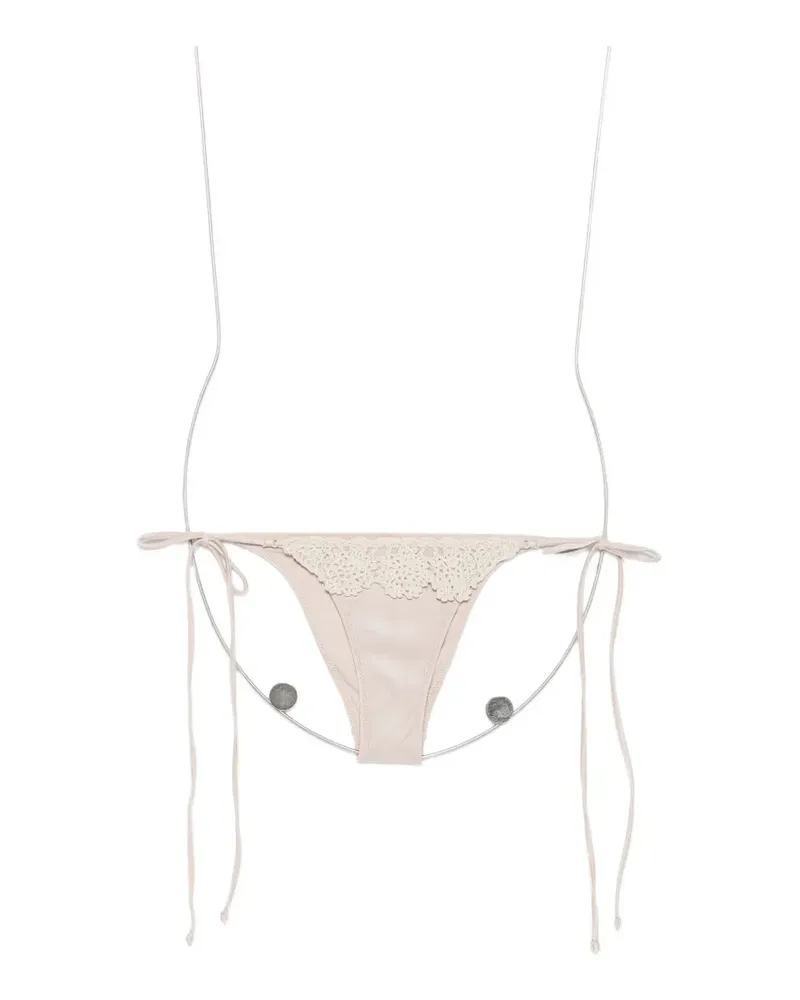 Frankies Bikinis Mackenzie crochet-trim side-tie bikini bottoms - Nude Nude