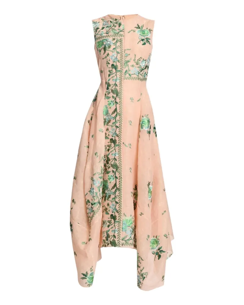 Erdem floral-embroidered handkerchief-hem midi dress - Rosa Rosa