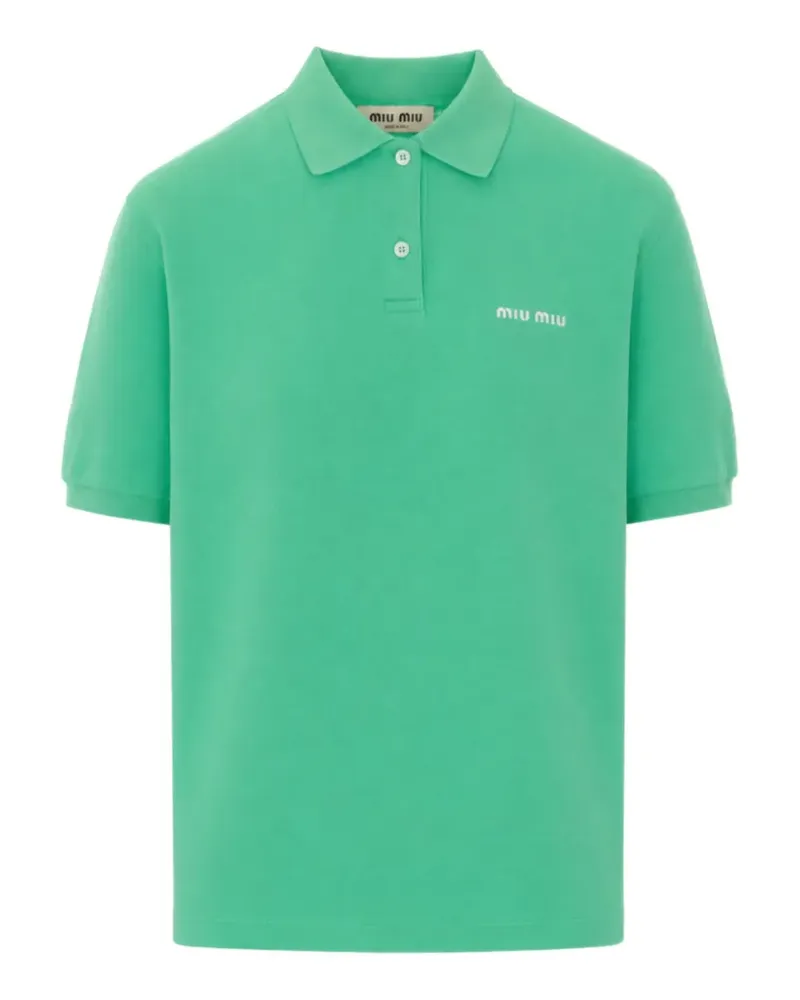 Miu Miu logo-embroidered cotton polo shirt - Grün Grün