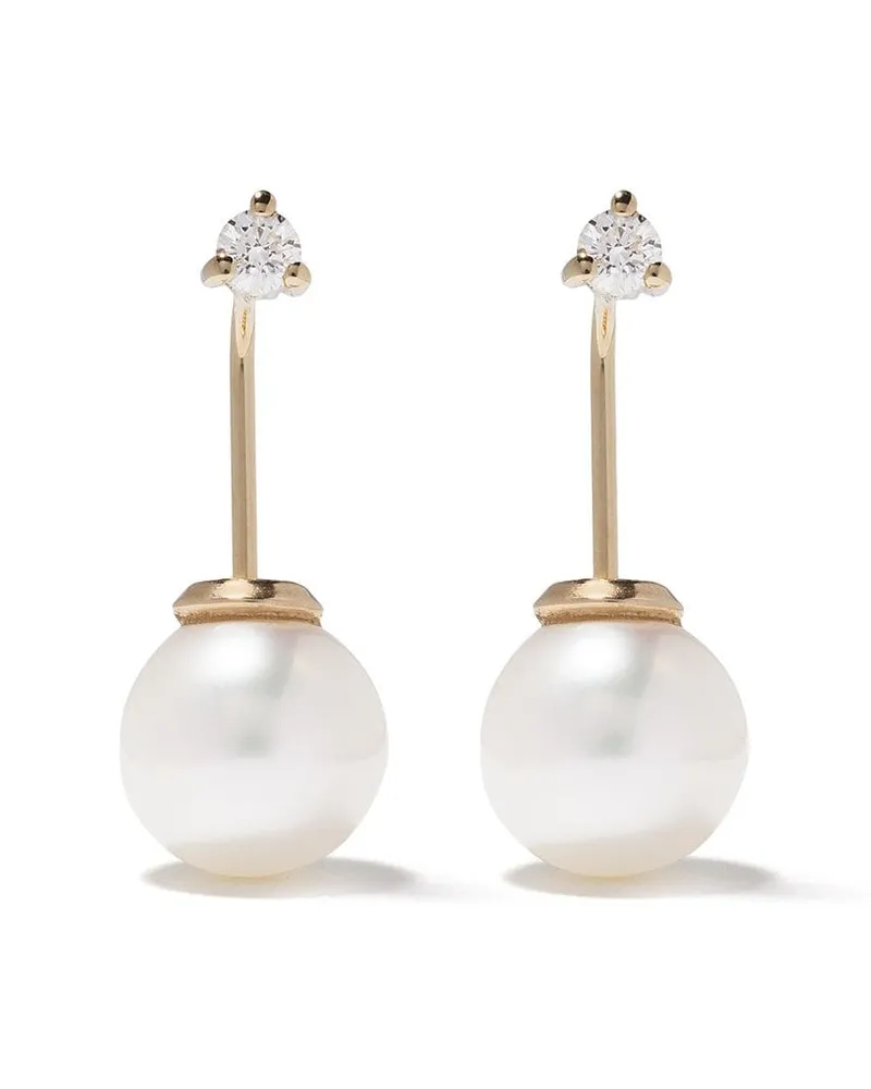 MIZUKI 14kt Goldohrringe mit Perle und einem Diamanten Gold