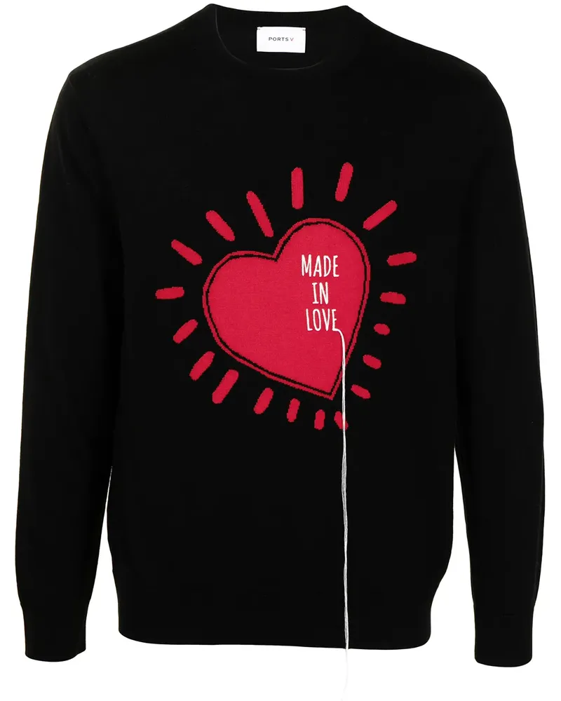 Ports V Pullover mit Print - Schwarz Schwarz