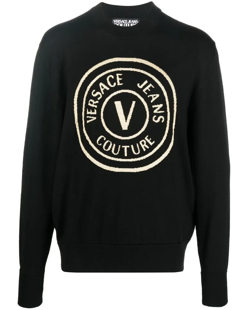 Versace Jeans Pullover mit Logo-Print Schwarz