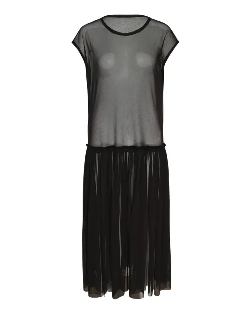 Yohji Yamamoto gathered mesh midi dress - Schwarz Schwarz