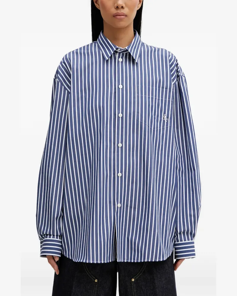 SPORTY & RICH Gestreiftes Hemd mit Brusttasche - Blau Blau