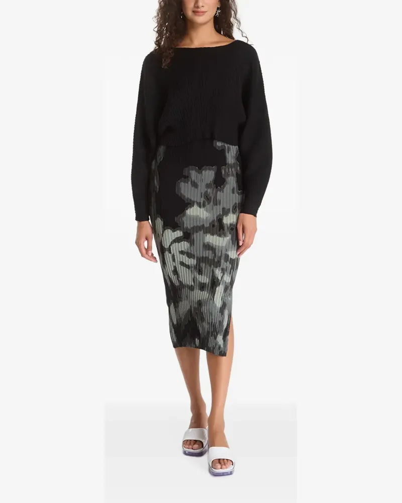 Desigual Geripptes Kleid mit Blumenprint - Schwarz Schwarz
