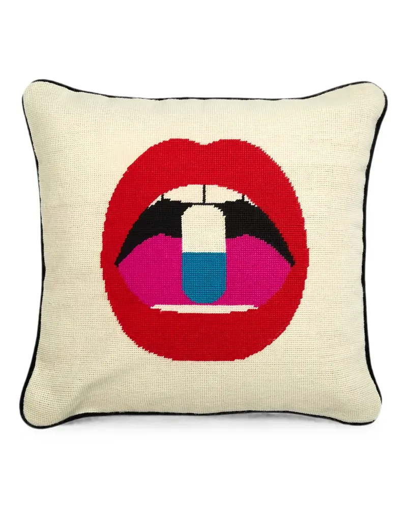 Jonathan Adler lips-motif embroidered cushion - Nude Nude
