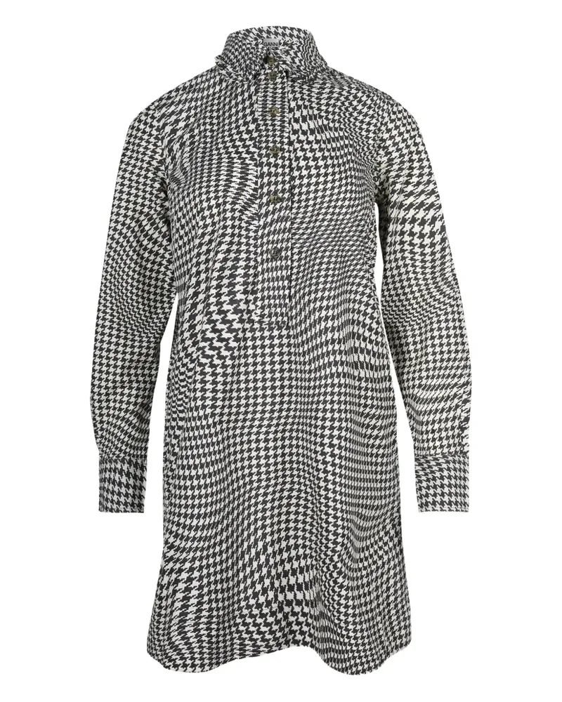 Ganni Kleid mit Hahnentrittmuster - Schwarz Schwarz