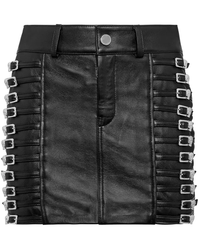 Philipp Plein Minirock aus Leder mit Kristallen - Schwarz Schwarz