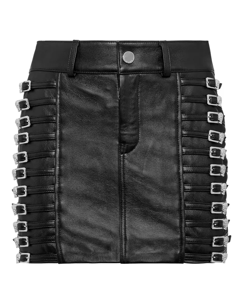Philipp Plein Minirock aus Leder mit Kristallen - Schwarz Schwarz