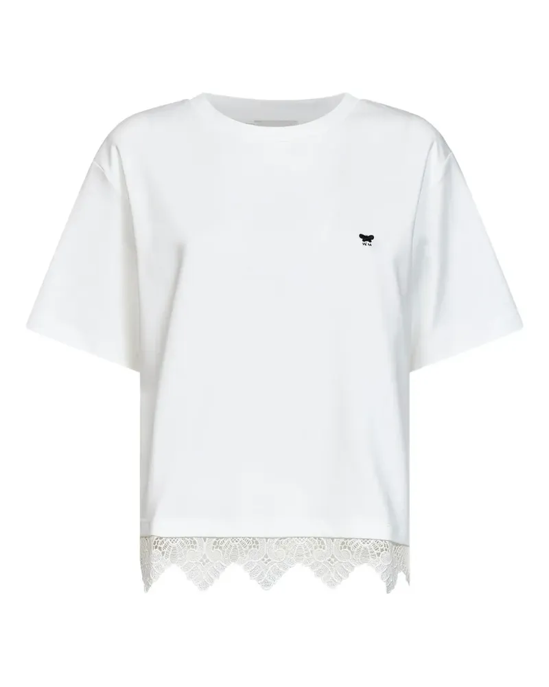 Max Mara lace-trim butterfly-embroidered T-shirt - Weiß Weiß