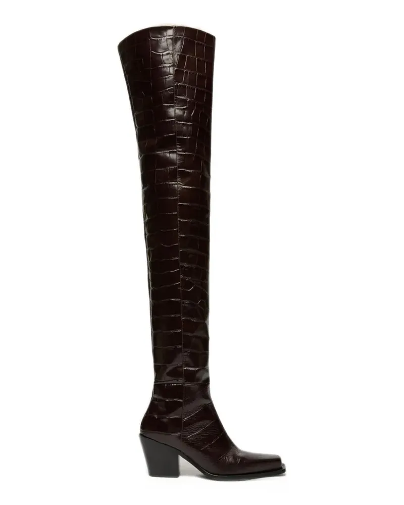 Max Mara Overknee-Cowboystiefel mit Kroko-Print - Braun Braun