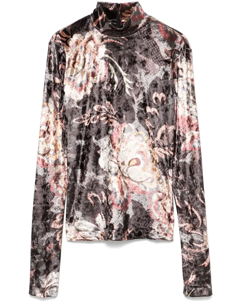 Etro Samtoberteil in Knitteroptik - Schwarz Schwarz