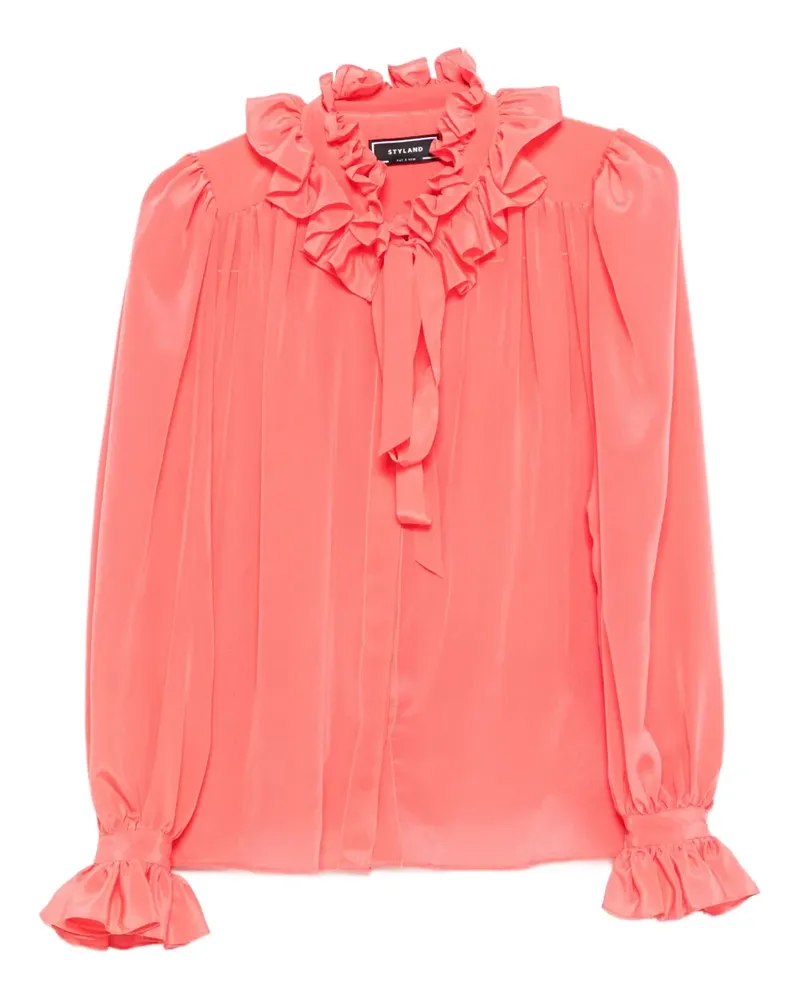 STYLAND Seidentop mit gerüschten Bündchen - Rosa Rosa