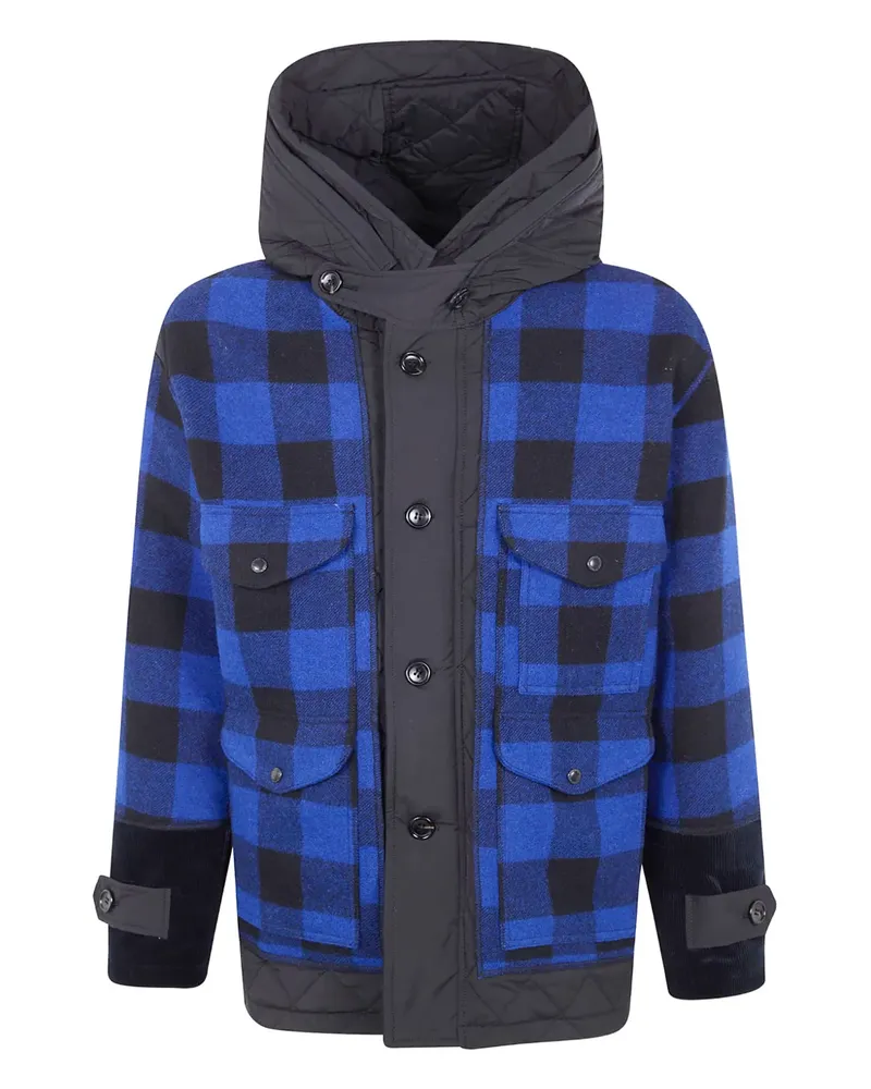 Junya Watanabe hooded check-pattern jacket - Blau Blau