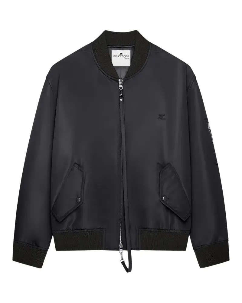 Courrèges logo-embroidered zip-up bomber jacket - Schwarz Schwarz