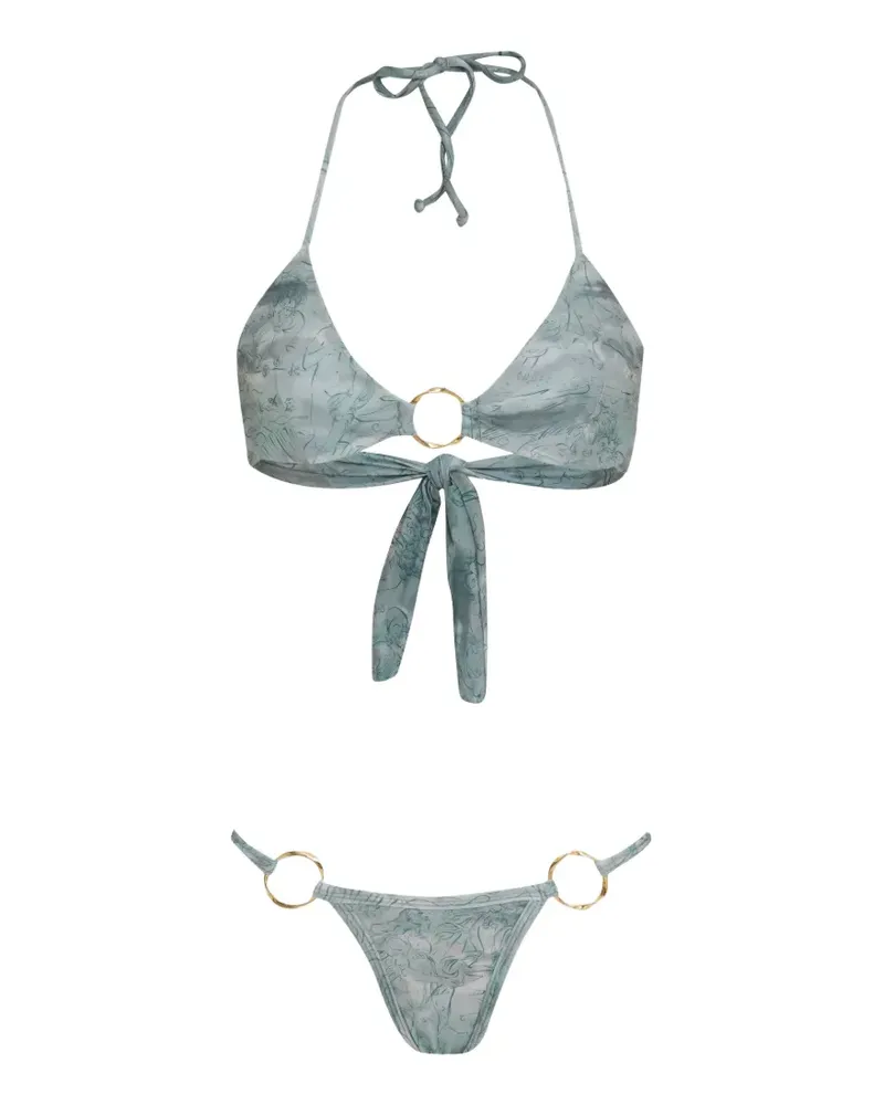 Amir Slama x Jade Picon ring-detail floral-print swimsuit - Blau Blau