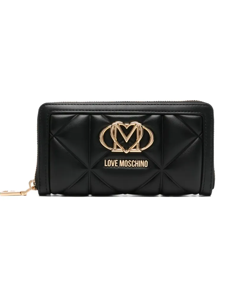 Moschino Gestepptes Portemonnaie mit Logo-Schild - Schwarz Schwarz
