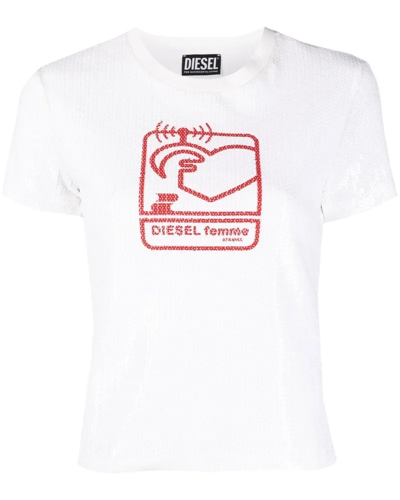 Diesel T-Shirt mit Pailletten - Weiß Weiß