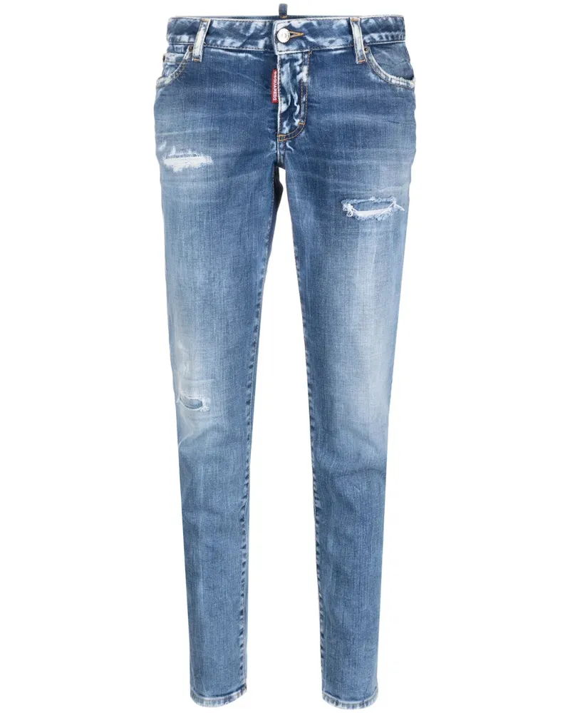 Dsquared2 Cropped-Jeans in Distressed-Optik - Blau Blau