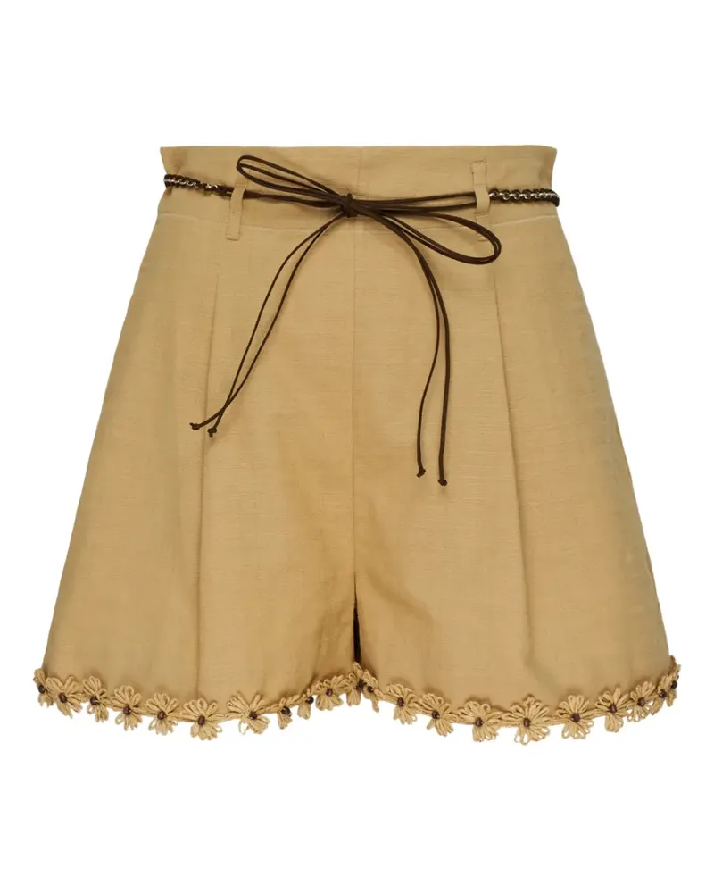 Zimmermann belted floral-trim shorts - Orange Orange