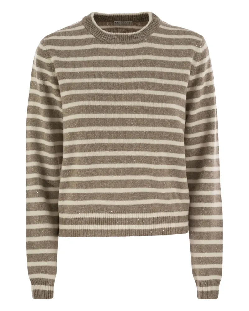 Brunello Cucinelli Gestreifter Paillettenpullover - Nude Nude