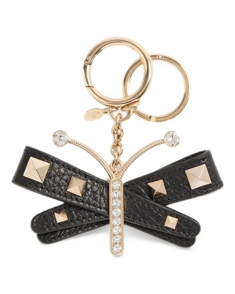 Valentino Garavani Rockstud bag charm with keychain In grainy calfskin and Swarovski® crystals - Schwarz Schwarz