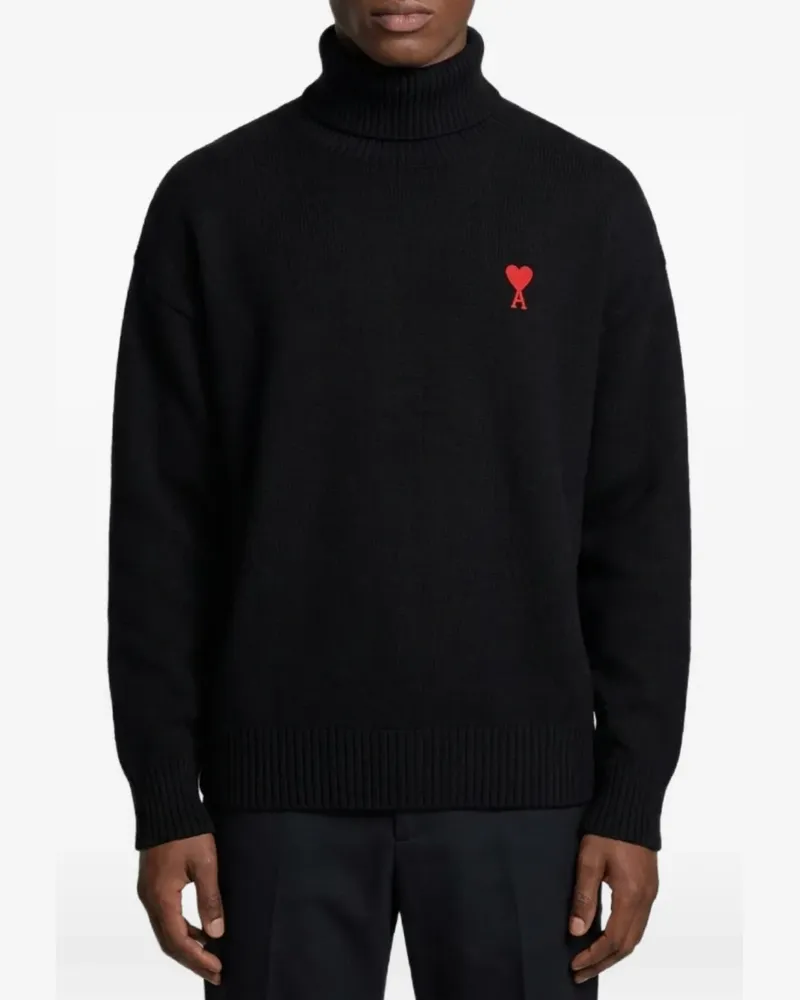 AMI Paris Ami de Coeur Rollkragenpullover aus Wolle - Schwarz Schwarz
