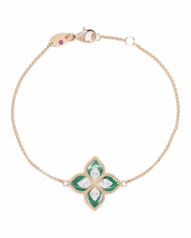 Roberto Coin 18kt Princess Flower Rotgoldarmband mit Diamanten und Malachit - Rosa Rosa